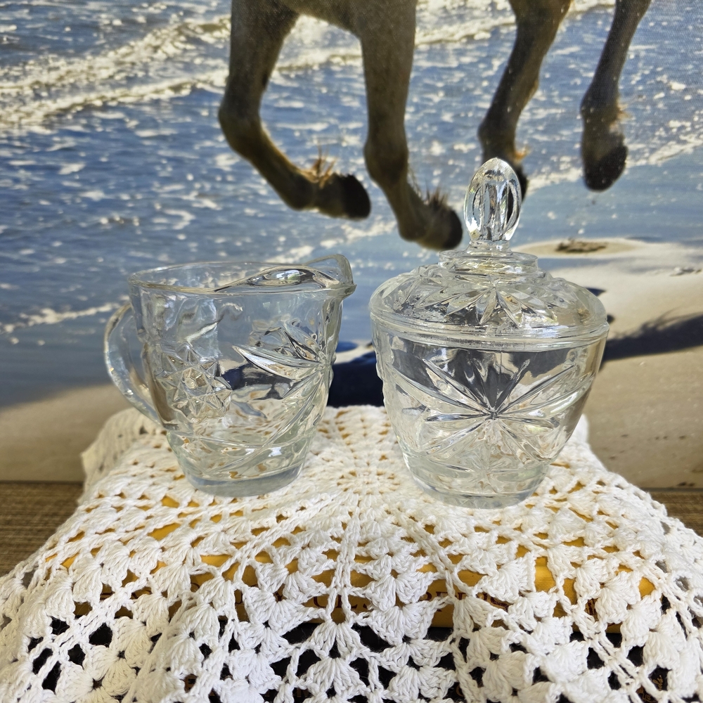Anchor Hocking Clear Glass Sugar and Creamer Set